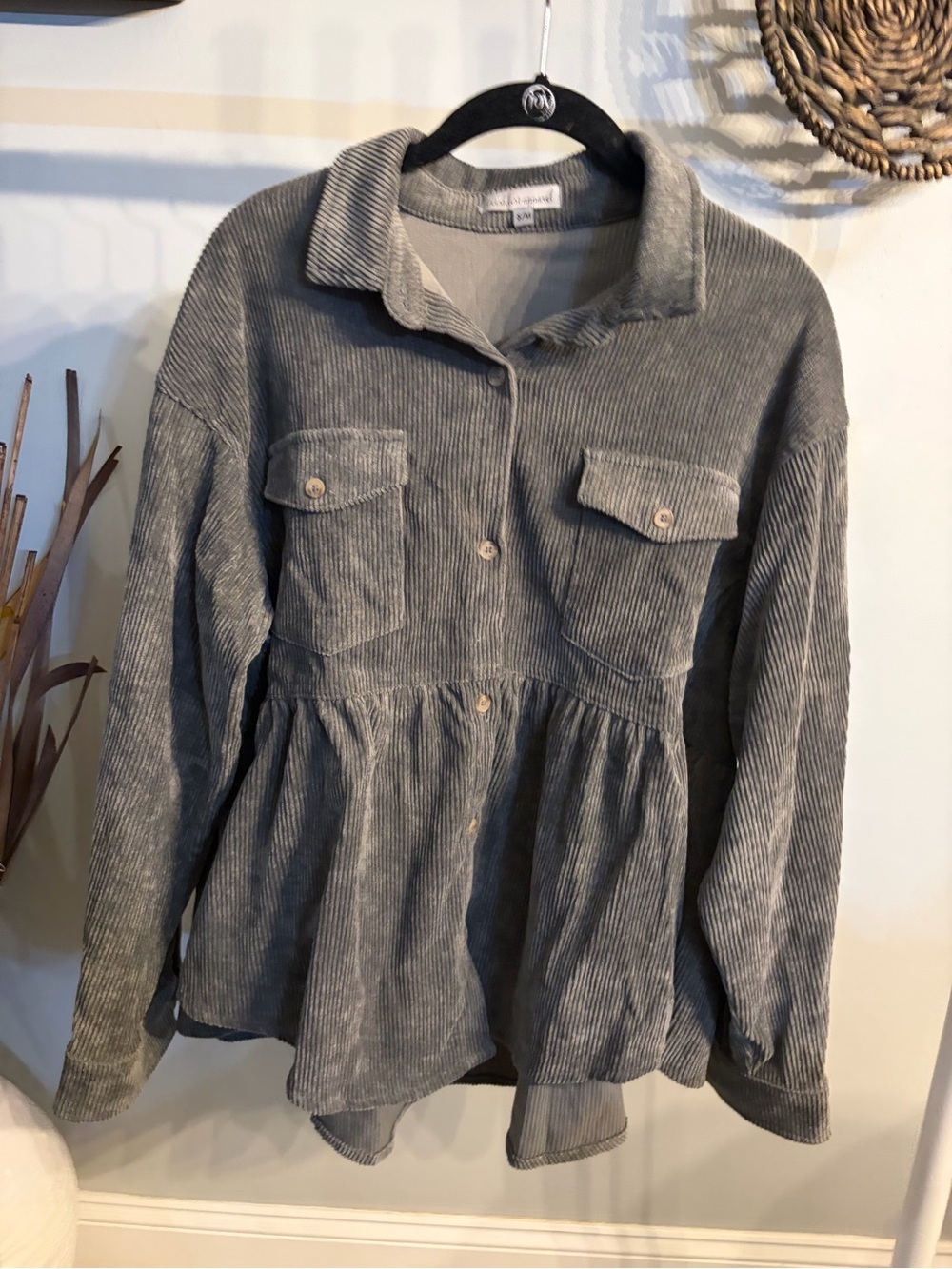 Peplum Corduroy Button-Front shacket Jacket - Gray size S/M
